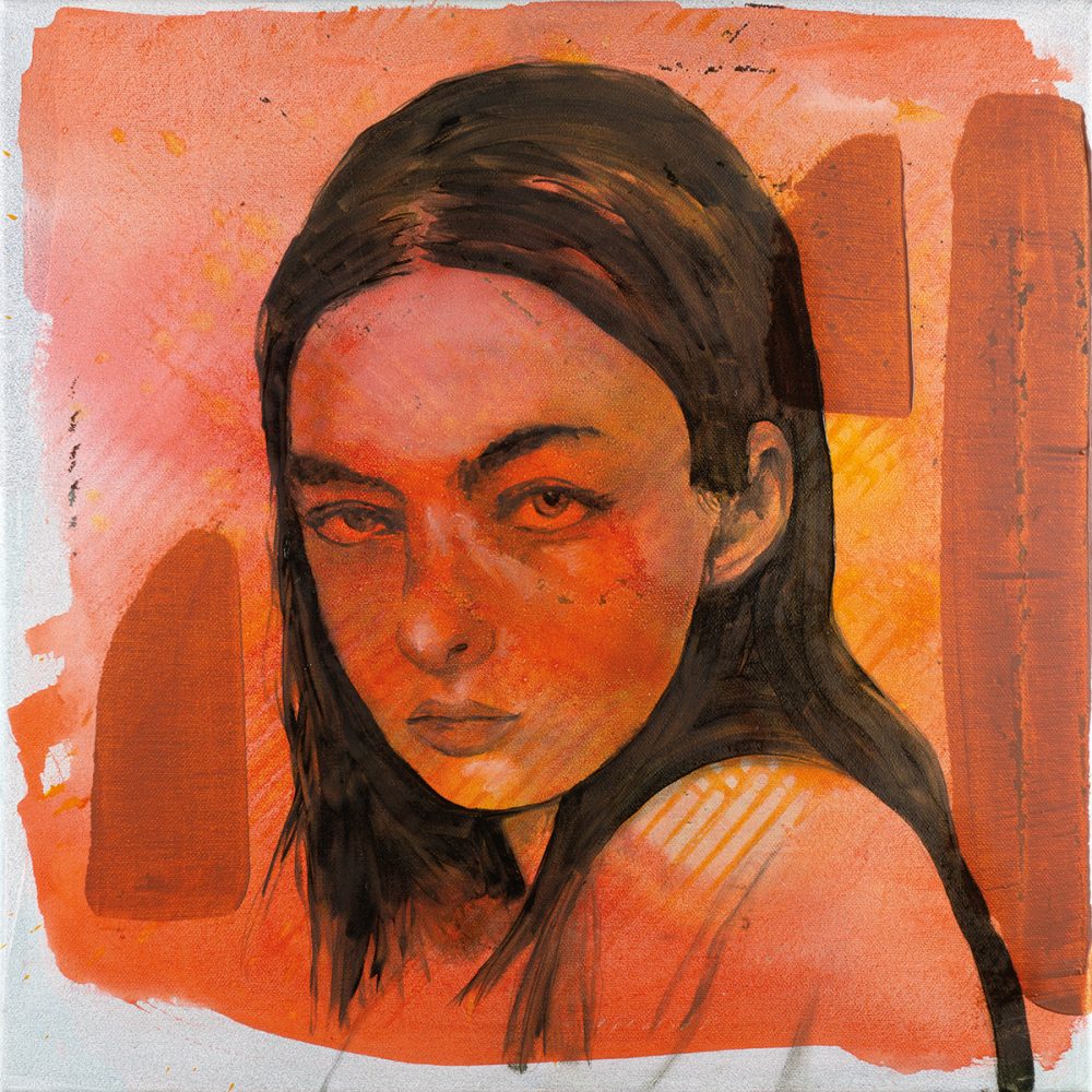 Daniel Malun Lange: lady in red / 2023, 50 x 50 cm